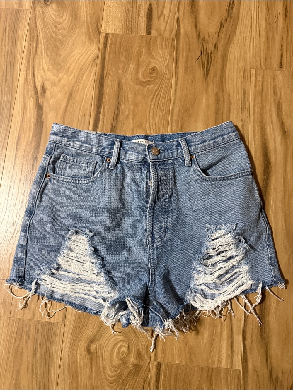 PacSun Light Blue Distressed High-Rise Denim Shorts